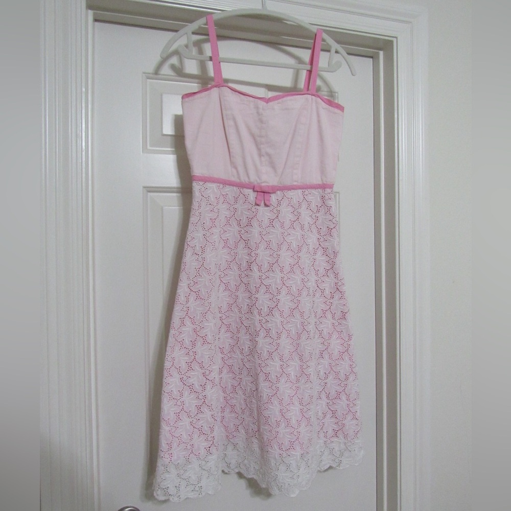 Vintage Anthropologie Odille Pink Eyelet Midi Dress